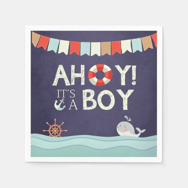 Ahoy It's A Boy Shower Napkins Ocean Nautical Blue (Front)