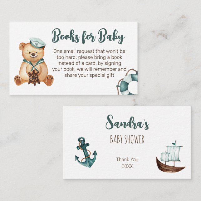 Ahoy it's a boy teddy bear books for baby enclosure card (Front/Back)