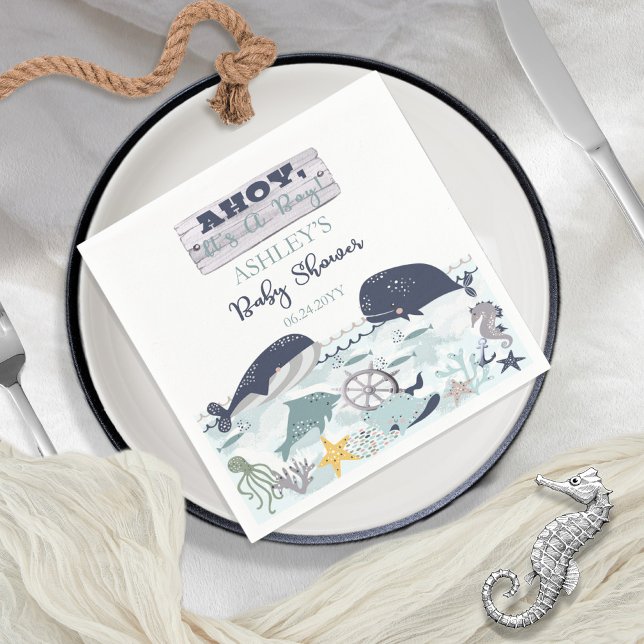 Ahoy It's A Boy Under the Sea Baby Shower Napkin (Creator Uploaded)