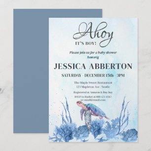 Ahoy It's a Boy Under the Sea Blue Baby Shower Invitation