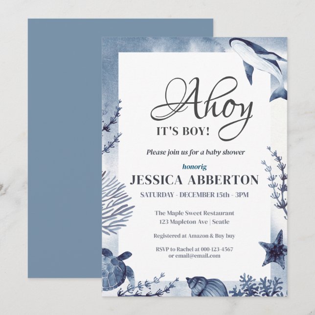 Ahoy, It's a Boy Under the Sea Ocean Animals Baby  Invitation (Front/Back)