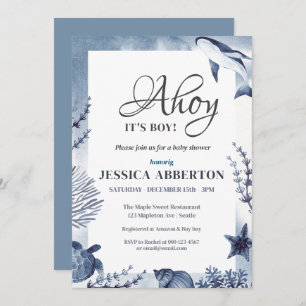 Ahoy, It's a Boy Under the Sea Ocean Animals Baby  Invitation