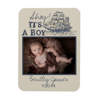 Ahoy! Its a boy vintage nautical baby announcement Magnet