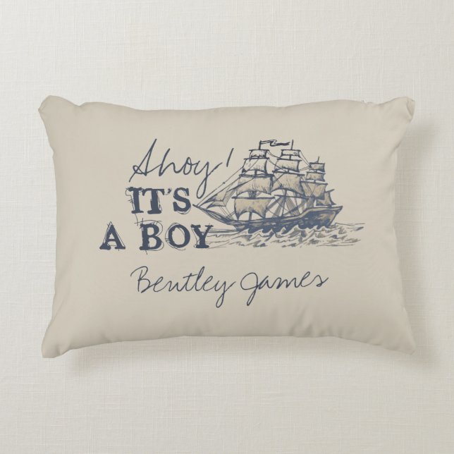 Ahoy! Its a boy vintage nautical baby Baby Decorative Cushion (Front)