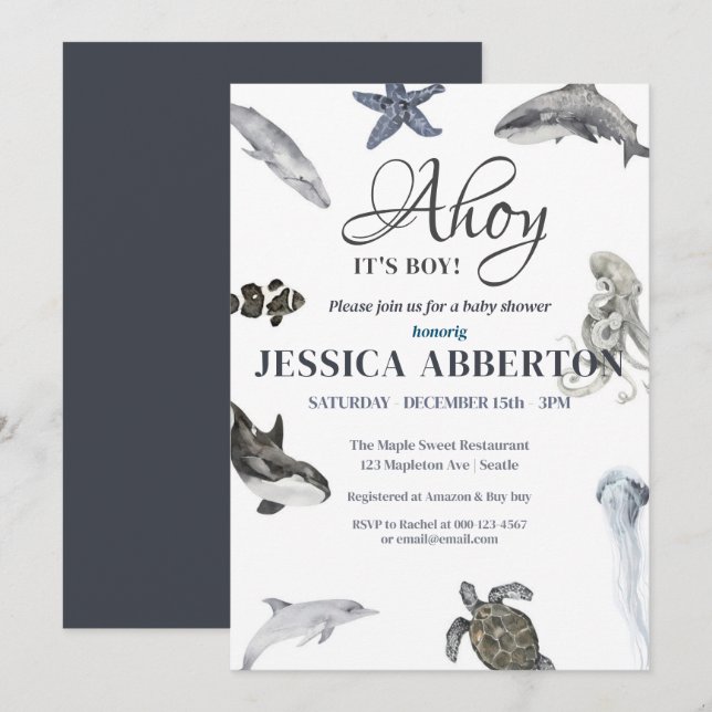 Ahoy, It's a Boy Watercolor Baby Shower  Invitation (Front/Back)