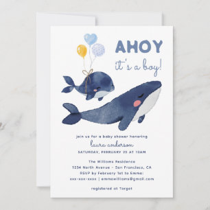 AHOY It's a Boy! Whale Mum Baby Shower Invitation