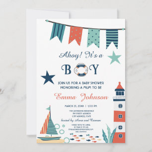 Ahoy It's A Boy White Nautical Baby Shower Invitation