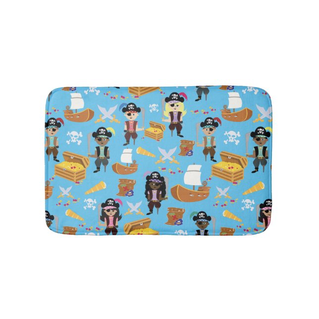 Ahoy! It's a Pirate Treasure Hunt Kids Pattern Bath Mat (Front)