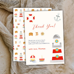Ahoy It's Boy Maritime Lighthouse Baby Shower Thank You Card