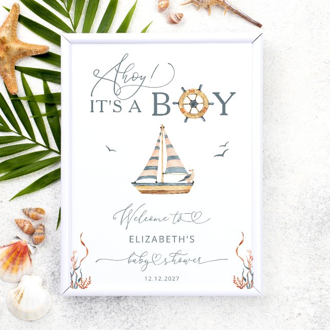 Ahoy It's Boy! Nautical Boat Baby Shower Welcome  Poster (Creator Uploaded)