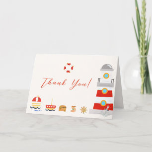 Ahoy It's Boy Sail Lighthouse Baby Shower Thank You Card