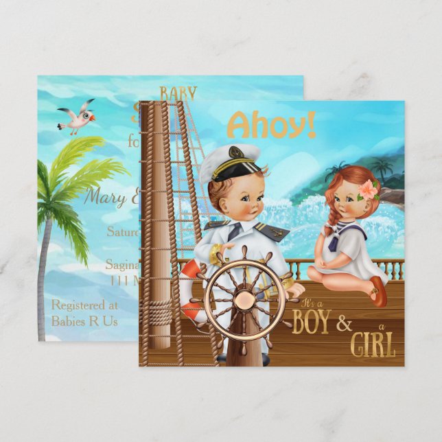 Ahoy It's Twins Invitation (Front/Back)