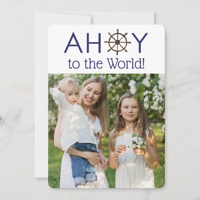 Ahoy Joy to the World Christmas Nautical Photo Holiday Card (Front)