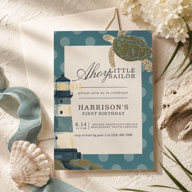 Ahoy Little Sailor First Birthday Invitation (Ahoy Little Sailor First Birthday Invitation)