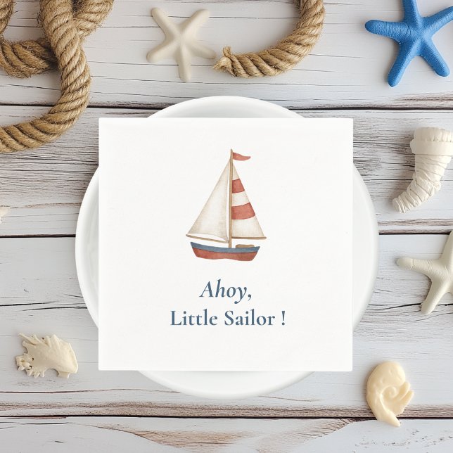 Ahoy Little Sailor | Nautical Birthday Party Napkin (Creator Uploaded)