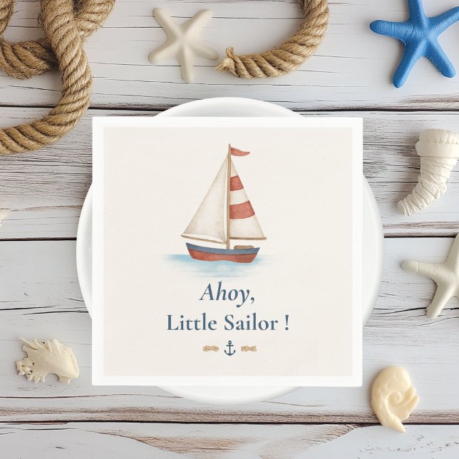Ahoy Little Sailor | Nautical Sailboat Birthday  Napkin (Creator Uploaded)