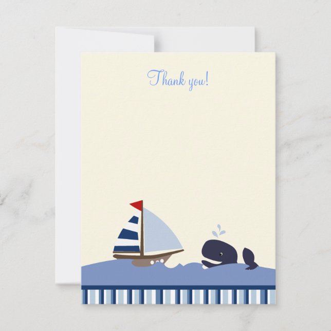 Ahoy Mate Blue Whale 4x5 Flat Thank you note Card (Front)