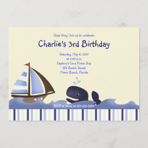 Ahoy Mate Blue Whale Birthday 5x7 Nautical Invitation