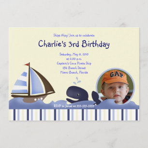 Ahoy Mate Blue Whale Birthday 5x7 Photo Invitation