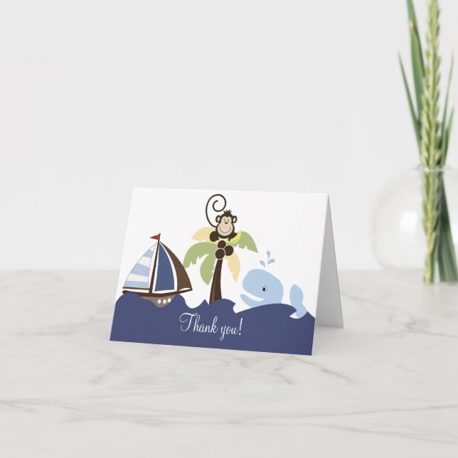 Ahoy Mate Whale & Monkey Thank you Card (Front)
