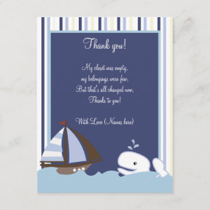 Ahoy Mate White Whale 4x5 Flat Thank you note Card
