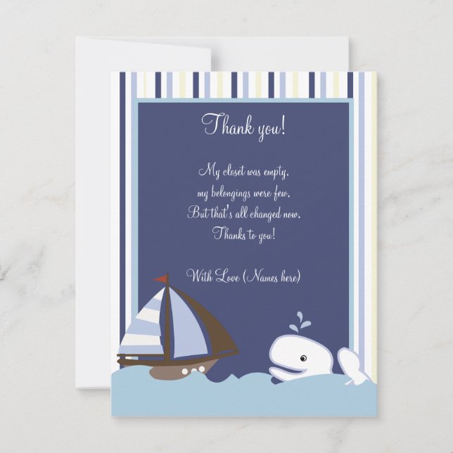 Ahoy Mate White Whale 4x5 Flat Thank you note Note Card (Front)