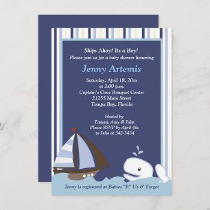 Ahoy Mate White Whale 4x6 Baby Shower Invite