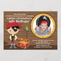 Ahoy Mates Photo Pirate Birthday Party Invitations