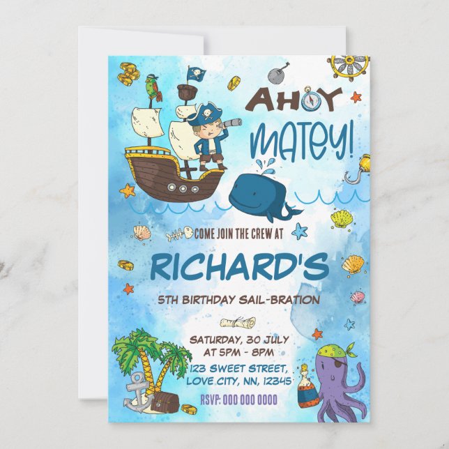 Ahoy Matey Birthday Invitation (Front)