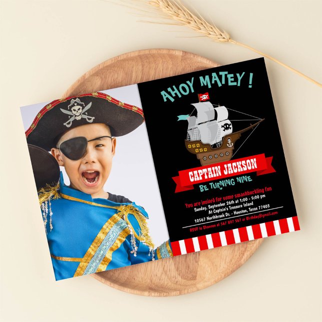 Ahoy Matey! Boat Pirate Birthday Photo Invitation (Creator Uploaded)