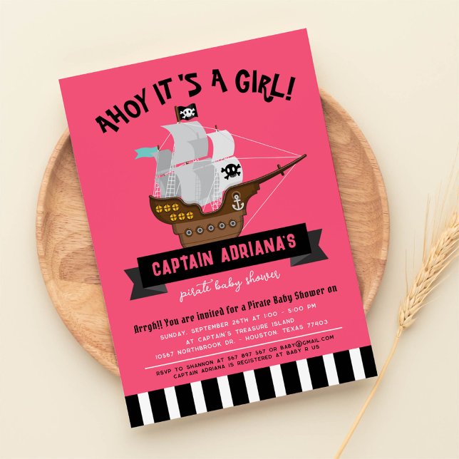 Ahoy Matey! Boat Pirate Girl Baby Shower Invitation (Creator Uploaded)