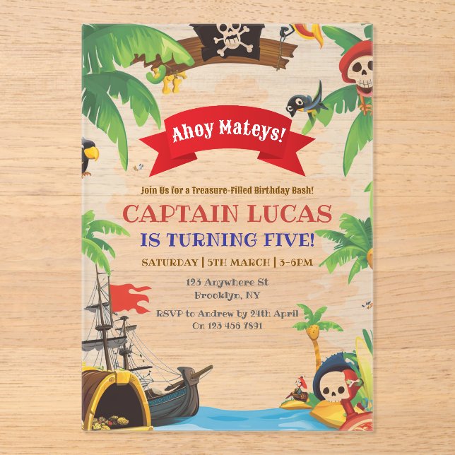 Ahoy Matey Boys Pirate Birthday Invitation (Front)