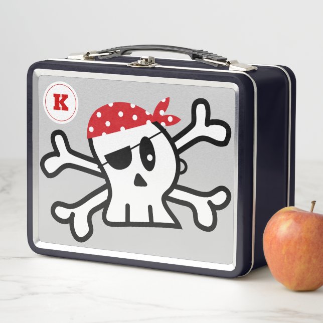 Ahoy Matey! Cartoon Pirate Skull And Fun Adventure Metal Lunch Box (In Situ)