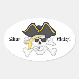 Ahoy Matey!-Cute Pirate Skull Oval Sticker