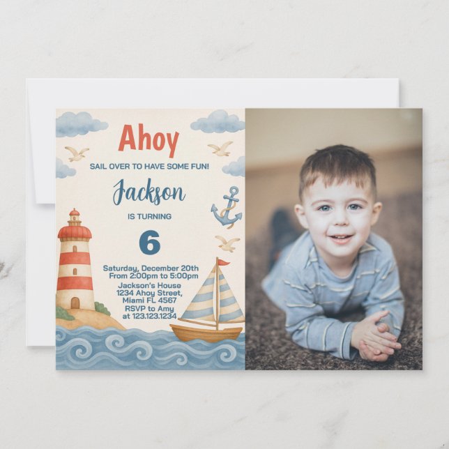 Ahoy Matey Nautical Birthday Invitation (Front)