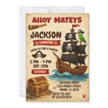 Ahoy Matey Pirate Birthday Party Invitation