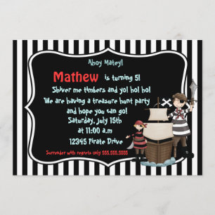 Ahoy Matey -Pirate birthday party invitation-black Invitation