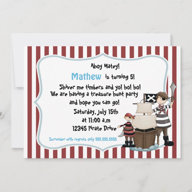 Ahoy Matey -Pirate birthday party invitation-r n w Invitation (Front)