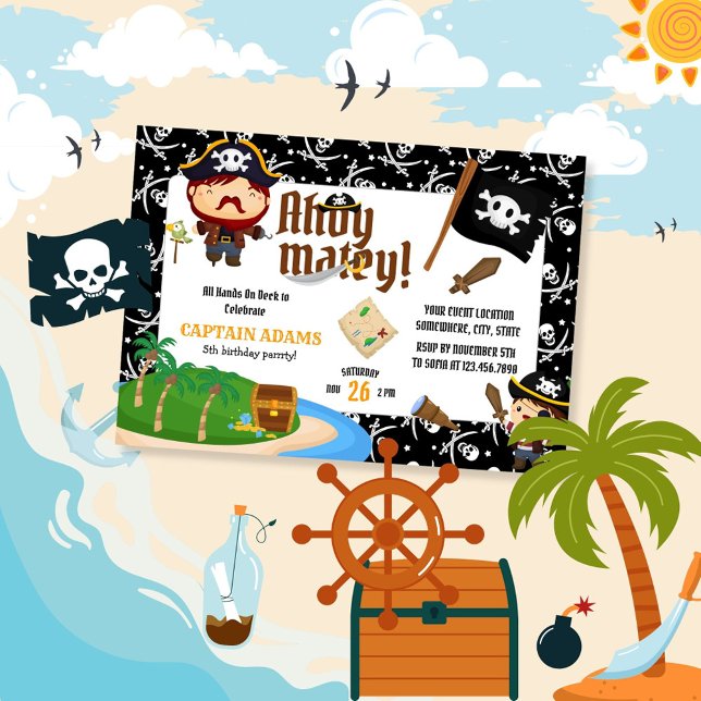 Ahoy Matey! Pirate Boys Photo Birthday Invitation (Creator Uploaded)