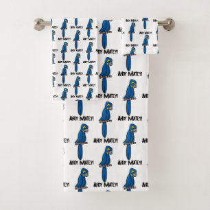Ahoy Matey Pirate Parrot Cartoon, Funny Macaw Bird Bath Towel Set