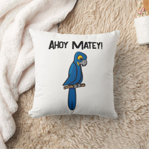 Ahoy Matey Pirate Parrot Cartoon, Funny Macaw Bird Cushion