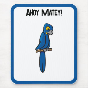 Ahoy Matey Pirate Parrot Cartoon, Funny Macaw Bird Mouse Mat