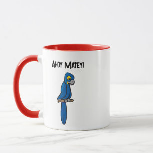 Ahoy Matey Pirate Parrot Cartoon, Funny Macaw Bird Mug