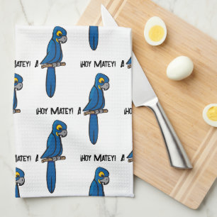 Ahoy Matey Pirate Parrot Cartoon, Funny Macaw Bird Tea Towel