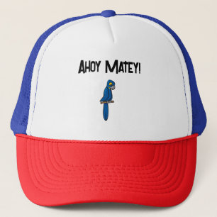 Ahoy Matey Pirate Parrot Cartoon, Funny Macaw Bird Trucker Hat