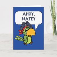 Ahoy Matey Pirate Parrot Cartoon Greeting Card
