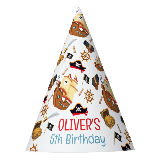 Ahoy Matey Pirate Personalized Birthday Party Hat (Front)