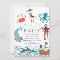 Ahoy Matey Pirate Sea Animals 1st Birthday