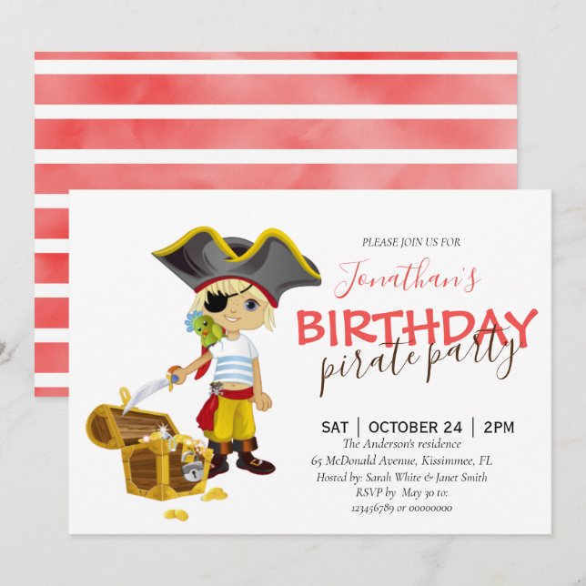 Ahoy Mateys! Join Us for a Pirate Birthday Bash Announcement (Front/Back)