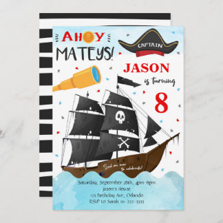 Ahoy Mateys Pirate Birthday Invite